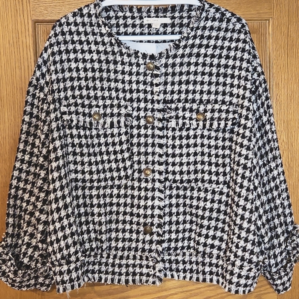 EST. 1946 Raw Hem houndstooth button down lined jacket Sz. 18 Women's Checked